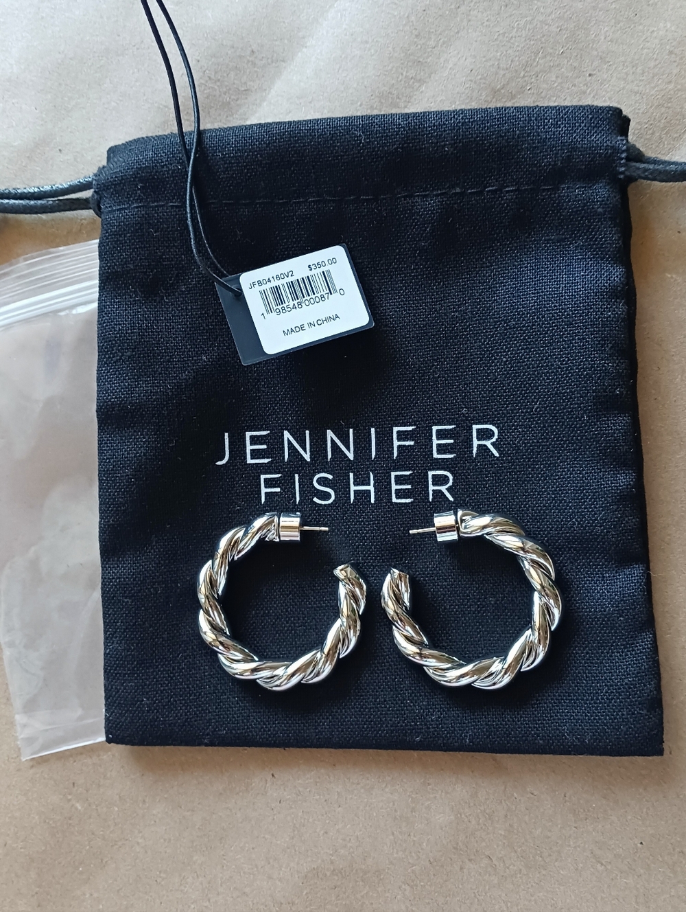 NWT Jennifer Fisher Silver Lilly 1" Mini Twisted Hoop Earrings